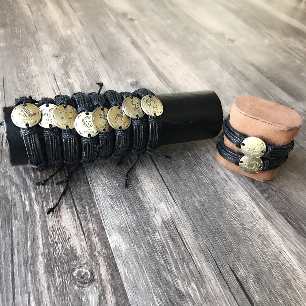 Leather cuff zodiac sign